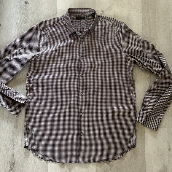Theory Button Up Shirt navy tan cream size L - Picture 5 of 10